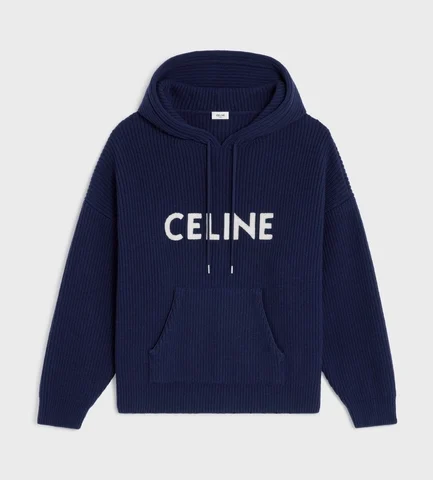 CELINE BLUE HOODIE IN RIBBED WOOL