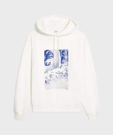 CELINE LOOSE WAVE HOODIE IN COTTON FLEECE OFF WHITE