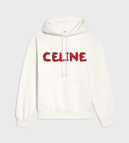 CELINE WHITE RHINESTONES HOODIE IN COTTON FLEECE