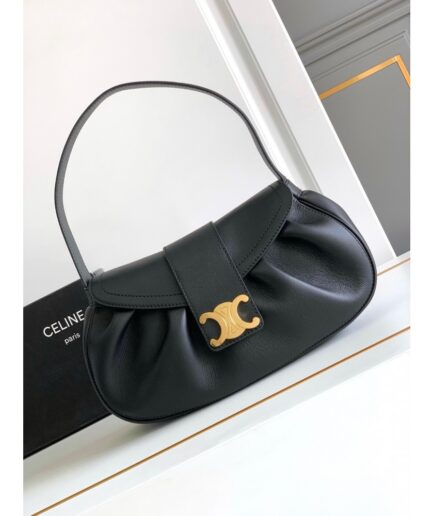 Celine Medium Polly Shoulder Bag in Black Calfskin