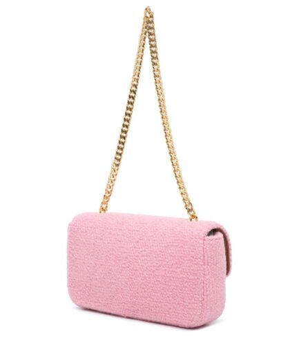 Celine Pink Bouclé Triomphe Shoulder Bag with Gold Chain