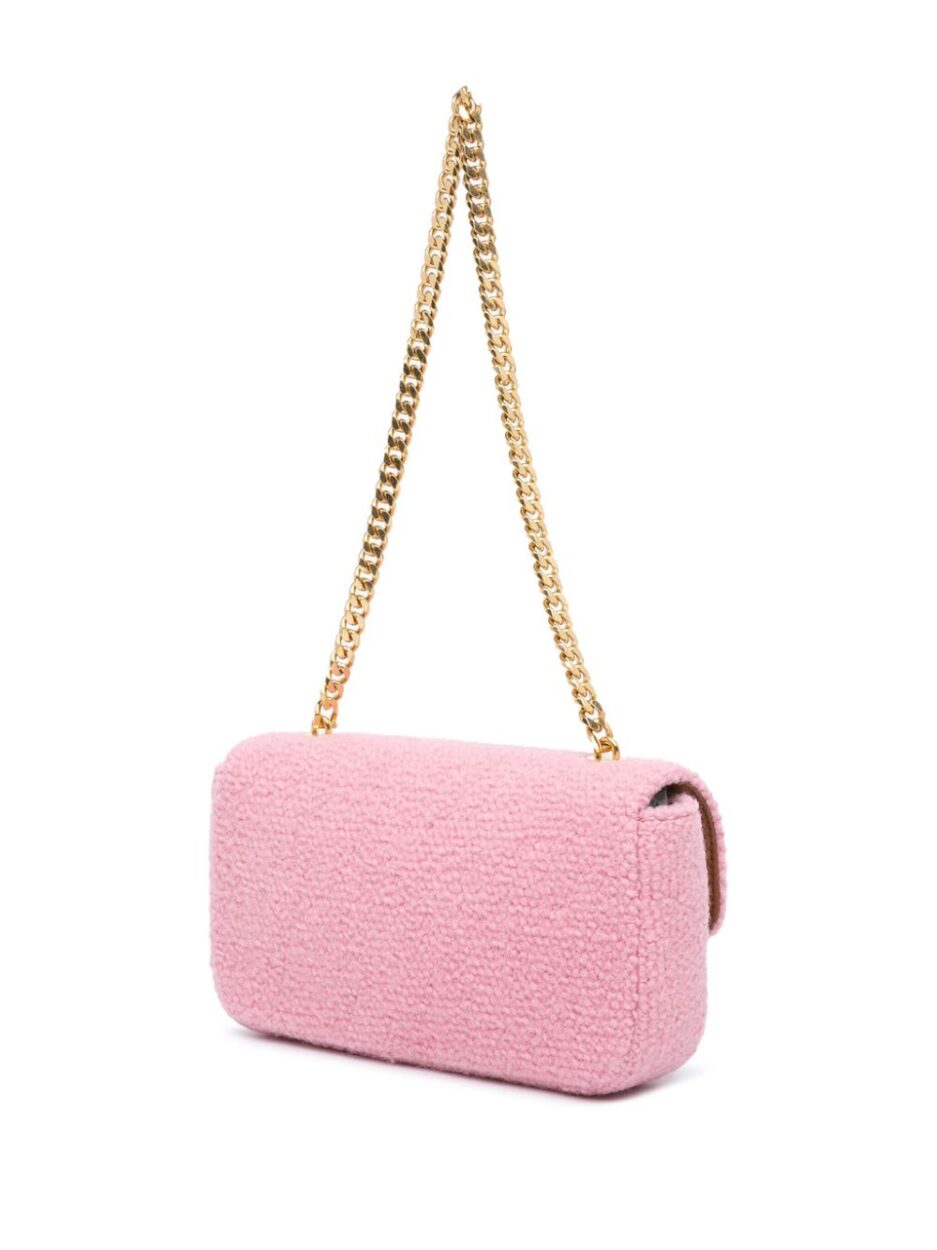 Celine Pink Bouclé Triomphe Shoulder Bag with Gold Chain