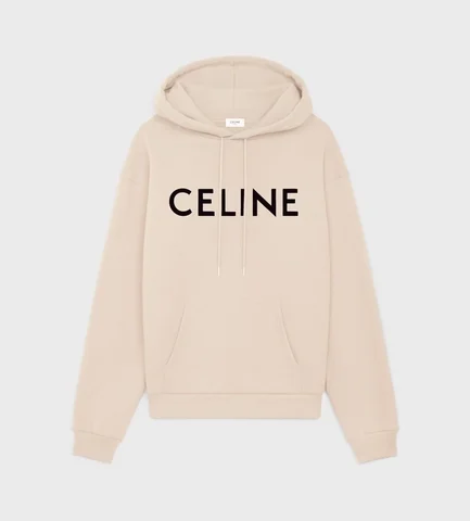 LOOSE CELINE CREAM HOODIE IN COTTON FLEECE WITH STUDS